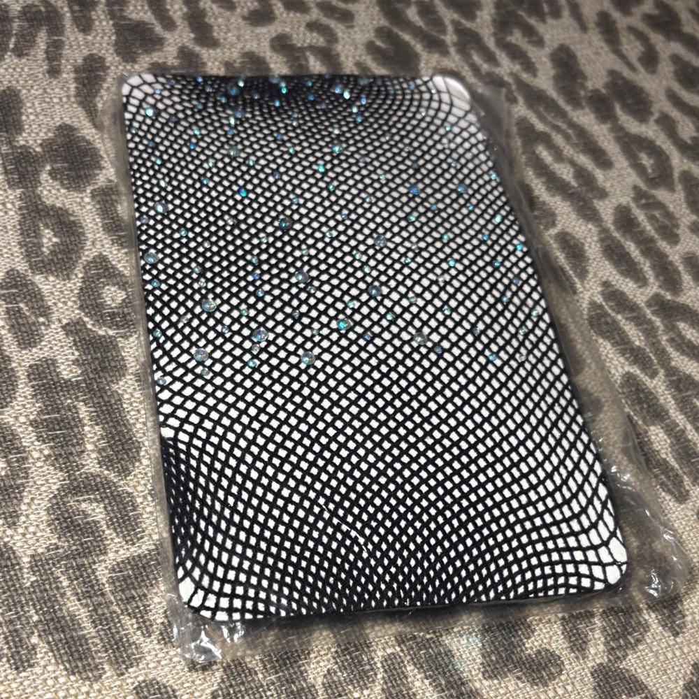 Black rhinestone embellished sparkle fishnet tights stretch statement tight Med